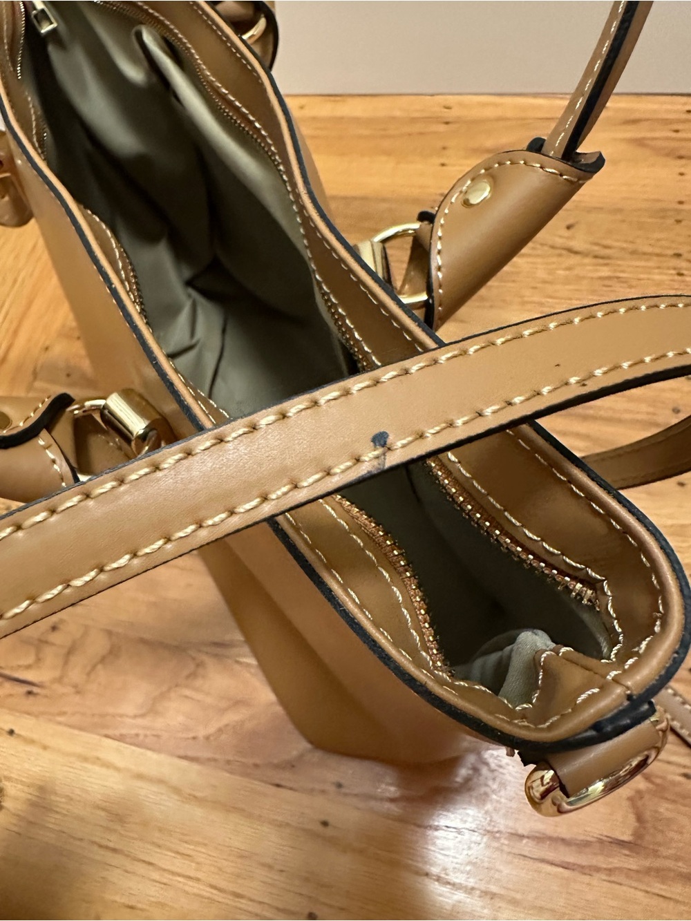 Neiman Marcus Camel Tan Structured Leather Shoulder Tote - Picture 8 of 9